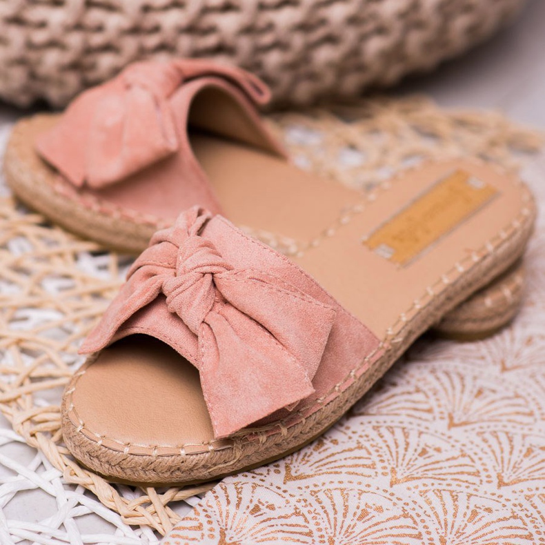 Forever Folie Pantoufles En Daim Avec Nœud rose 1