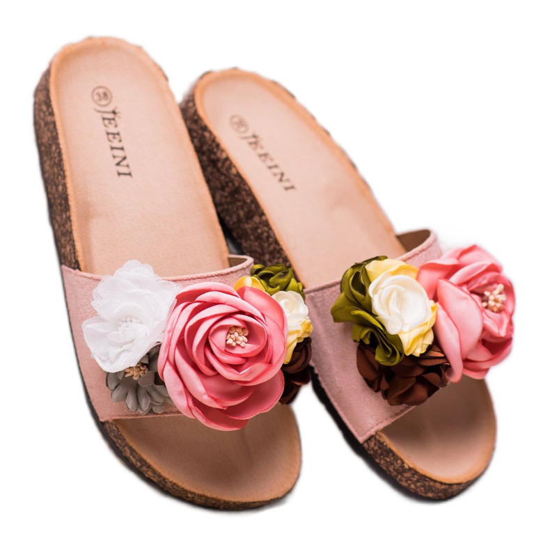 SHELOVET Pantoufles De Poudre Avec Des Fleurs rose 2 SHELOVET Pantoufles De Poudre Avec Des Fleurs rose 2