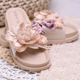 Queen Vivi Pantoufles En Daim Avec Fleurs brun 5