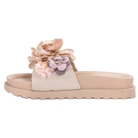 Queen Vivi Pantoufles En Daim Avec Fleurs brun 2