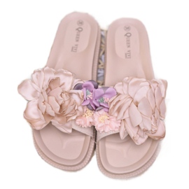 Queen Vivi Pantoufles En Daim Avec Fleurs brun 4