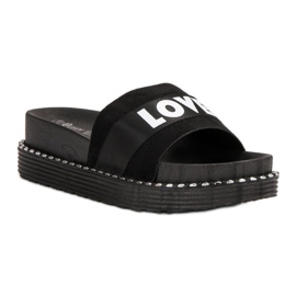 Queen Vivi pantoufles en daim d'amour le noir 1