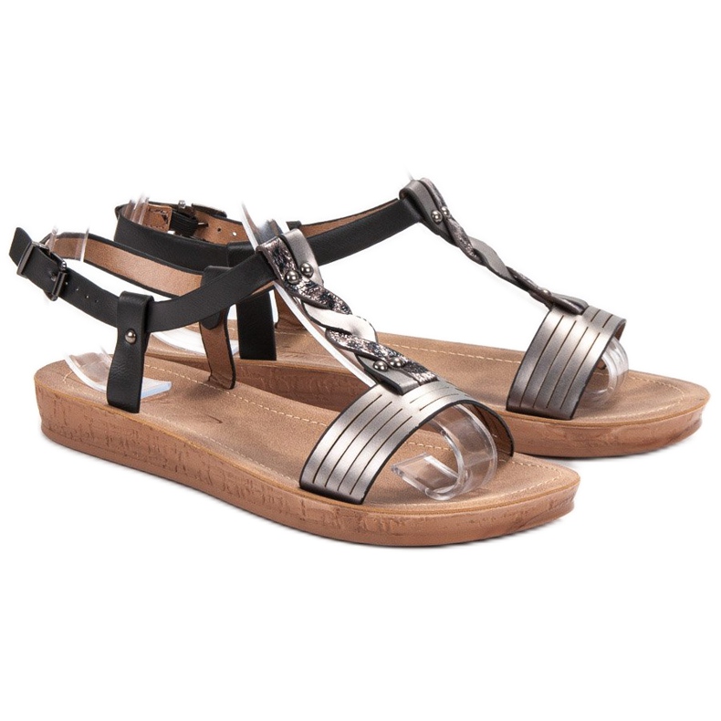 SHELOVET Sandales à fermeture boucle noir gris 1