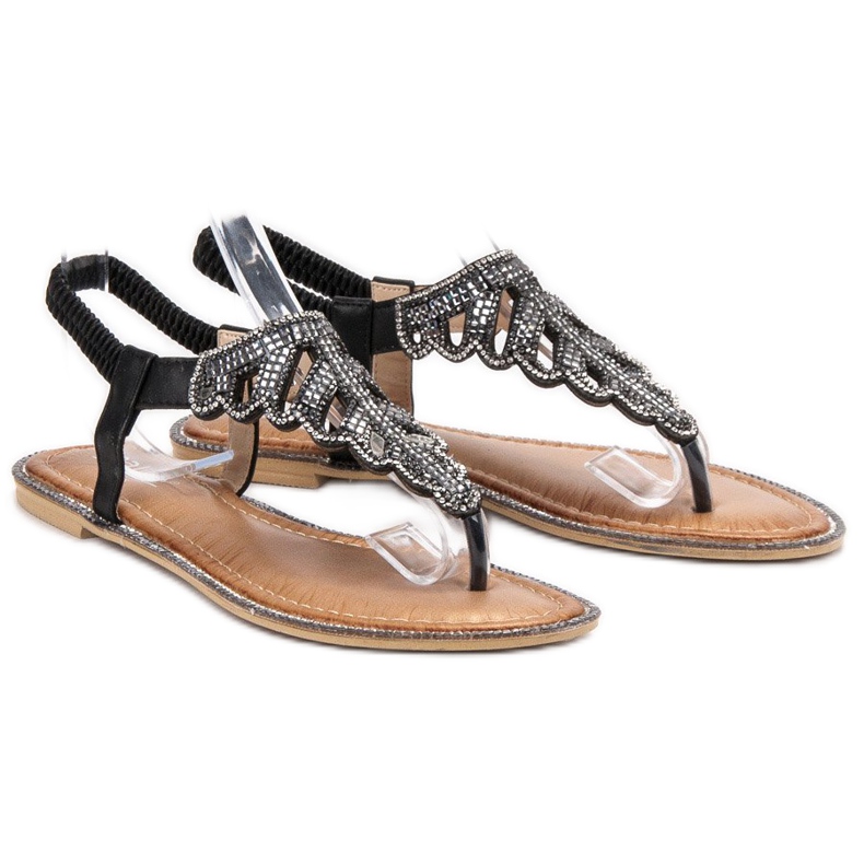 SHELOVET Tongs Sandales Avec Cristaux le noir 1