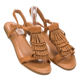 Mannika Sandales camel à franges brun 3
