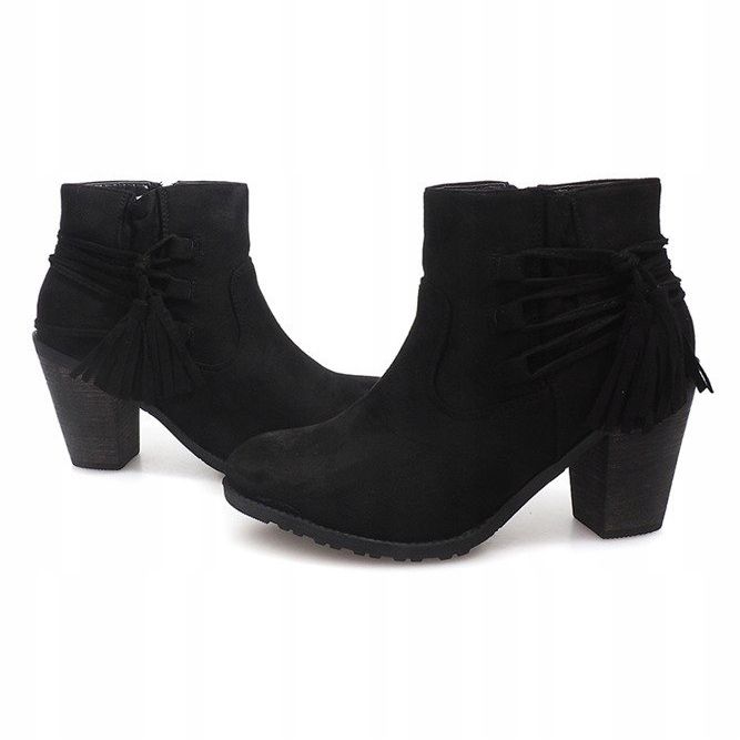 Bottines En Daim Sur Une Barre Franges 1631-1 Noir 2
