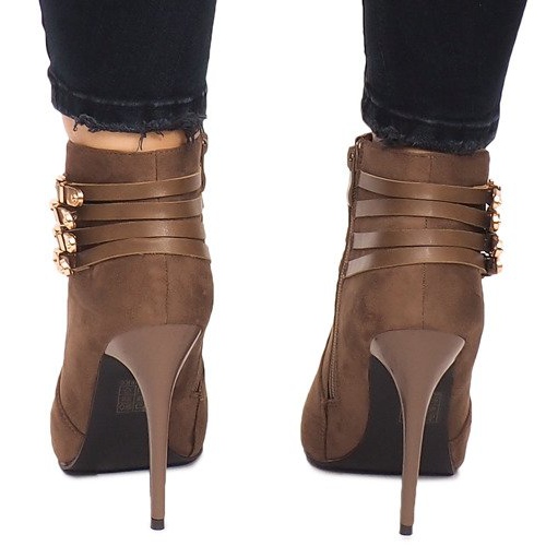 Bottines À Talons Hauts En Daim YS20-1 Kaki 1