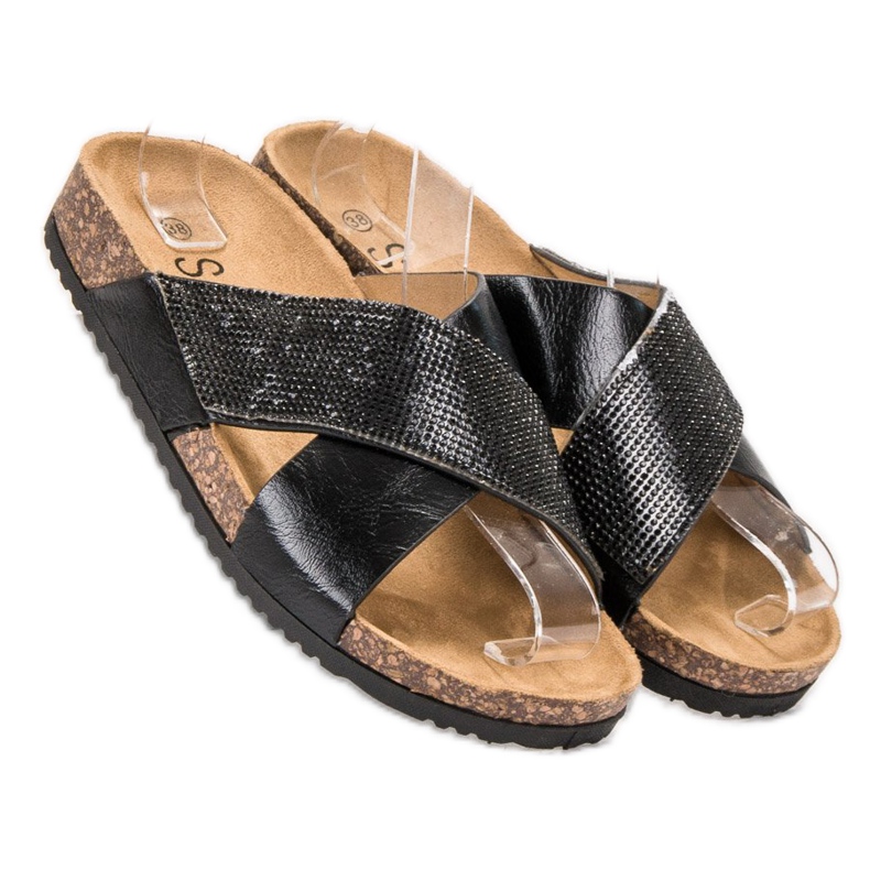 SHELOVET Pantoufles noires classiques 1