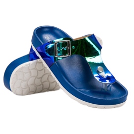 Ideal Shoes Tongs effet holo bleu 1 Ideal Shoes Tongs effet holo bleu 1