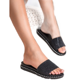 SHELOVET Pantoufles En Caoutchouc Avec Cubic Zirconia le noir 2