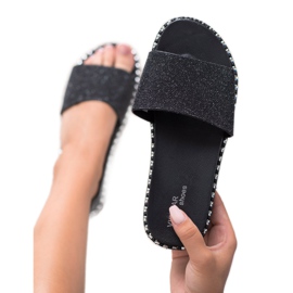SHELOVET Pantoufles En Caoutchouc Avec Cubic Zirconia le noir 3