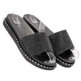 SHELOVET Pantoufles En Caoutchouc Avec Cubic Zirconia le noir 1