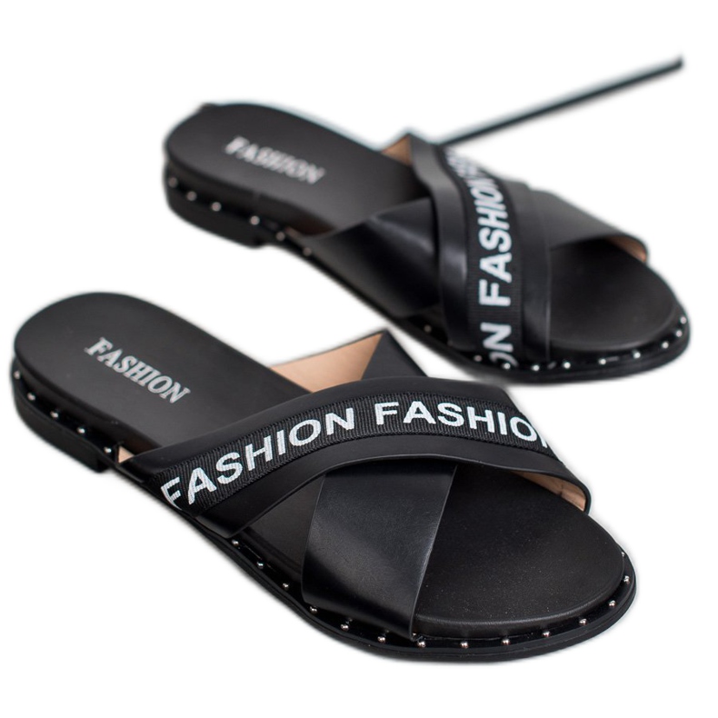 SHELOVET Pantoufles De Mode Noires 1