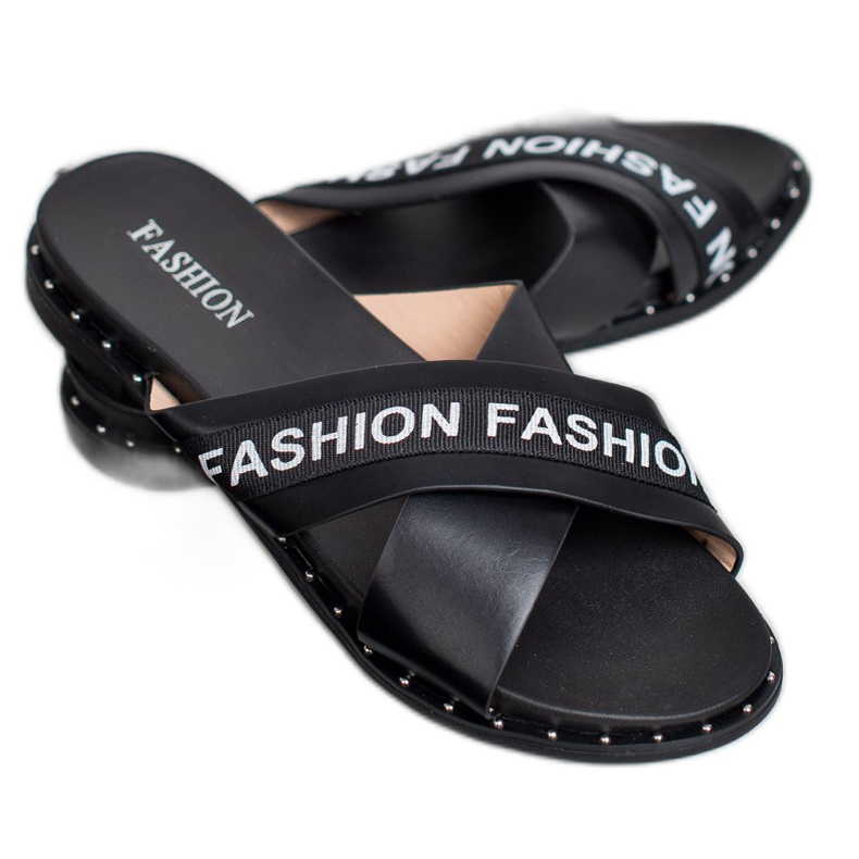 SHELOVET Pantoufles De Mode Noires 2