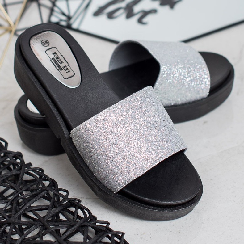 SHELOVET Pantoufles compensées en caoutchouc gris 1