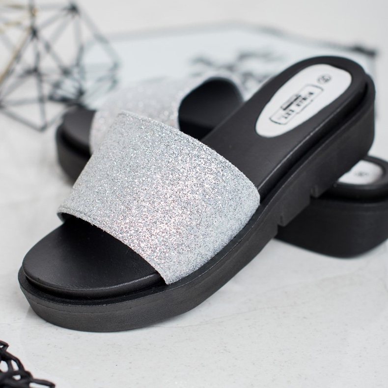 SHELOVET Pantoufles compensées en caoutchouc gris 2