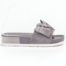 SHELOVET Pantoufles En Daim Avec Oxyde De Zirconium gris 1