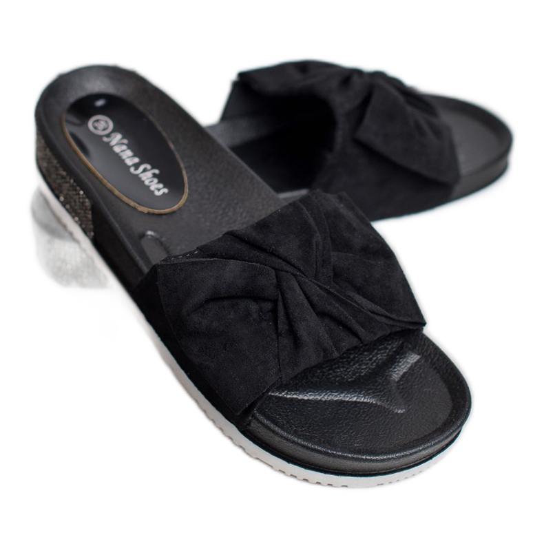 SHELOVET Pantoufles En Daim Avec Oxyde De Zirconium noir 1
