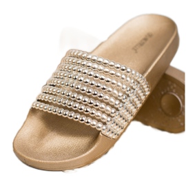 Bestelle Pantoufles En Caoutchouc Avec Perles jaune 4