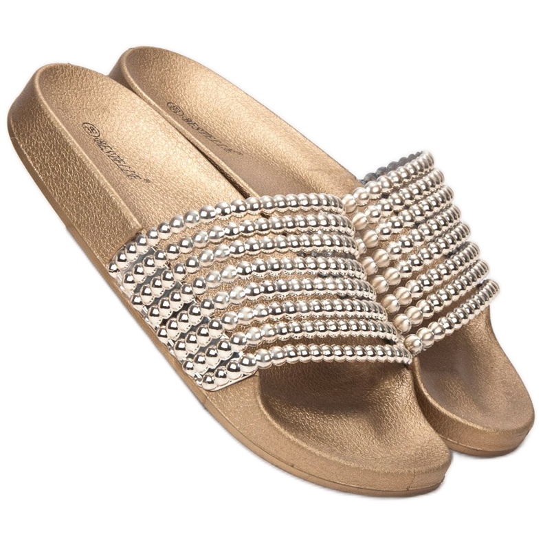 Bestelle Pantoufles En Caoutchouc Avec Perles jaune 1