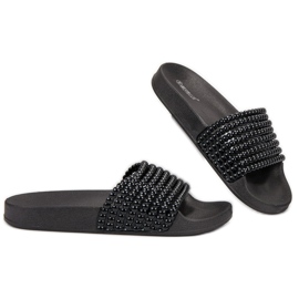 Bestelle Pantoufles En Caoutchouc Avec Perles le noir 1
