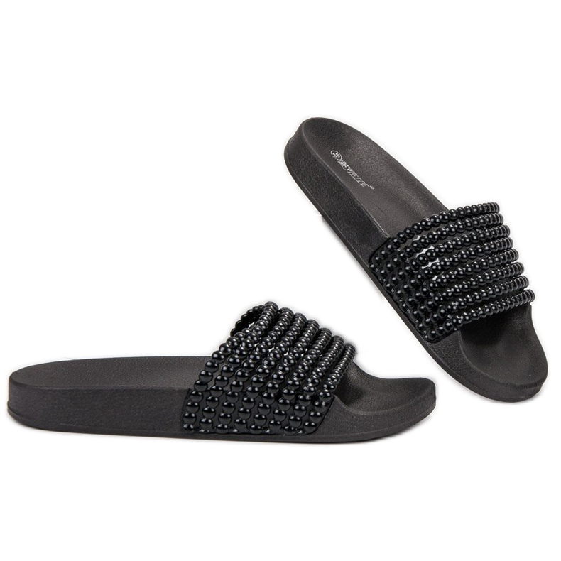Bestelle Pantoufles En Caoutchouc Avec Perles noir 1