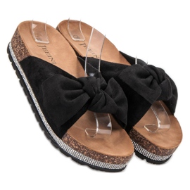 SHELOVET Pantoufles En Daim Avec Cristaux le noir 2
