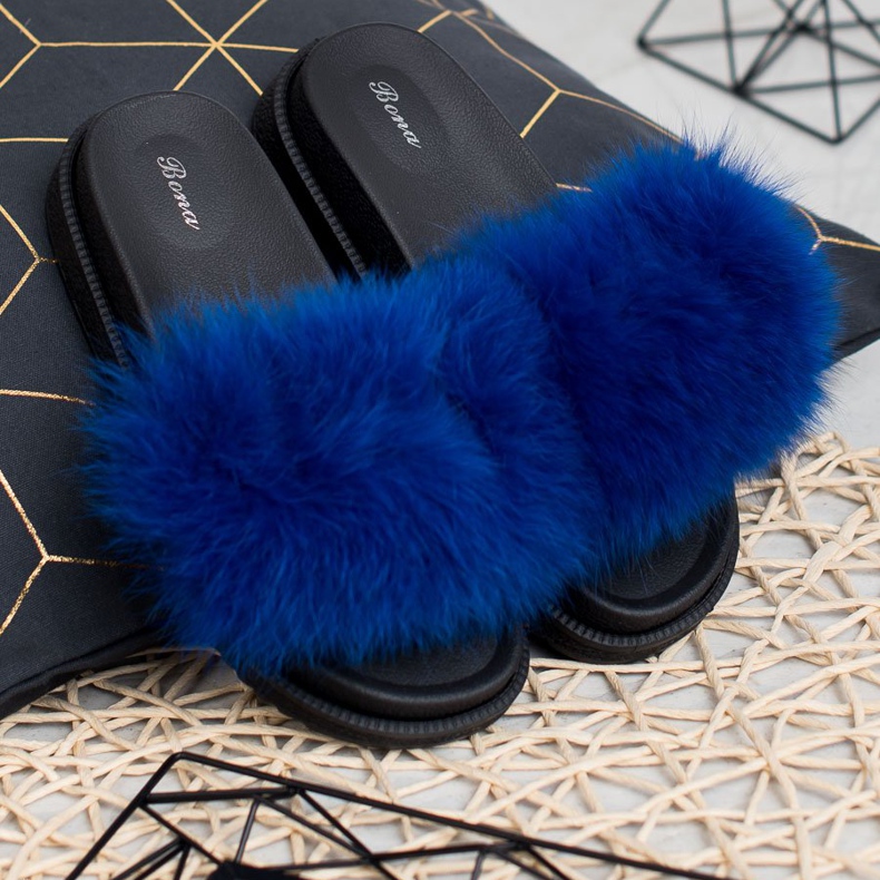 SHELOVET Pantoufles Avec Fourrure bleu 1