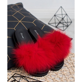 SHELOVET Pantoufles Avec Fourrure rouge 2