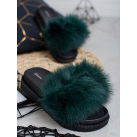 SHELOVET Pantoufles Avec Fourrure vert 1