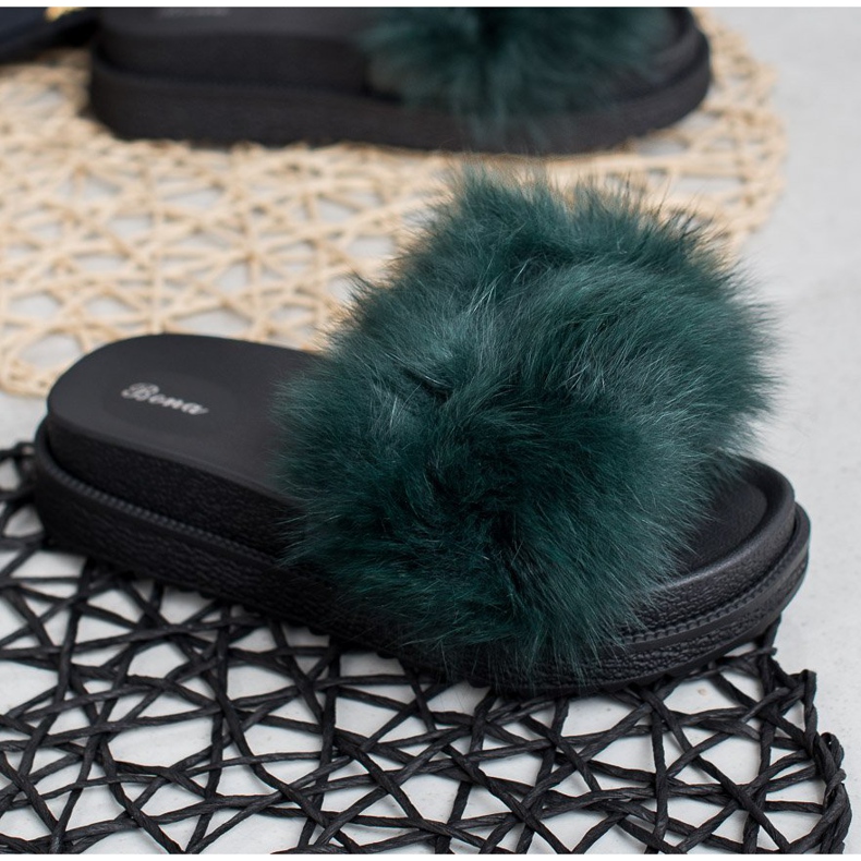 SHELOVET Pantoufles Avec Fourrure vert 2