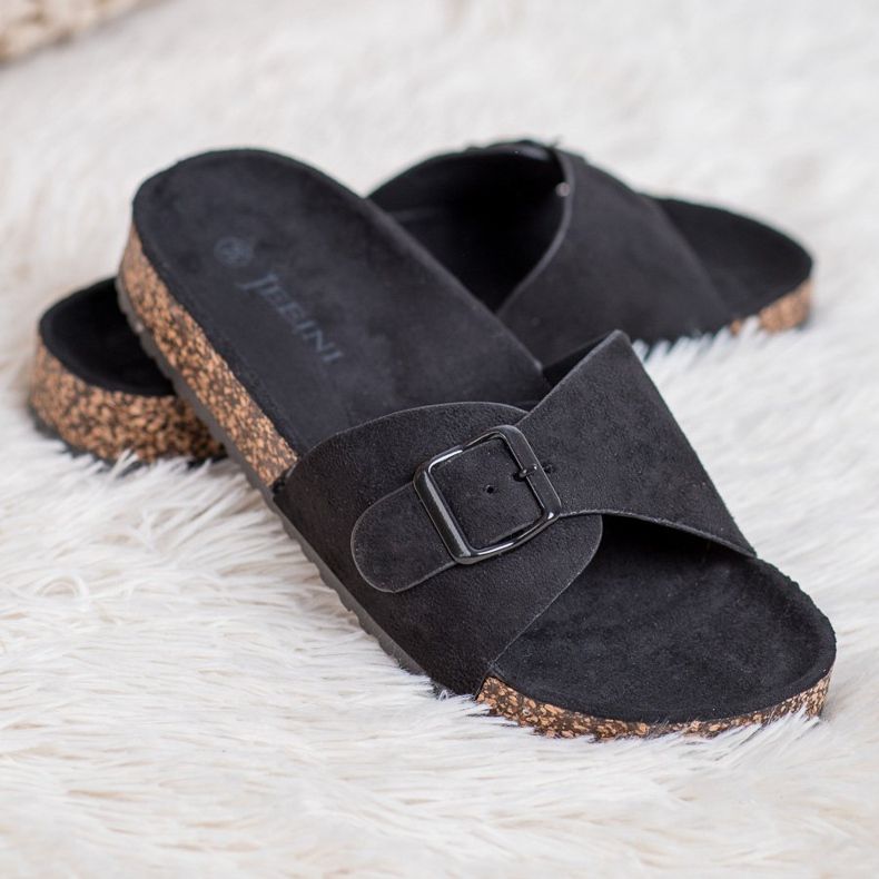 SHELOVET Pantoufles En Daim Avec Boucle le noir 1