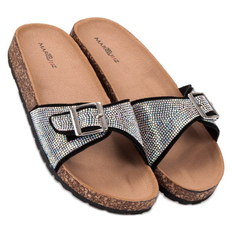 Marquiz Pantoufles Brillantes Avec Boucle noir 1