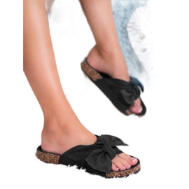 Bona Pantoufles En Daim Avec Nœud noir 1