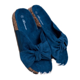 Bona Pantoufles En Daim Avec Nœud bleu 1