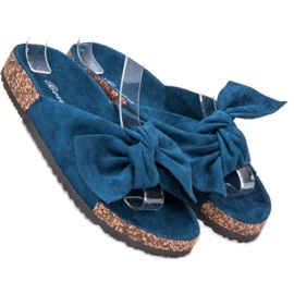 Bona Pantoufles En Daim Avec Nœud bleu 2