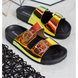 Ideal Shoes Pantoufles Holo Boucle jaune 1