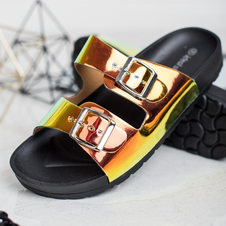 Ideal Shoes Pantoufles Holo Boucle jaune 2