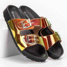 Ideal Shoes Pantoufles Holo Boucle jaune 3