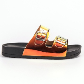 Ideal Shoes Pantoufles Holo Boucle jaune 4