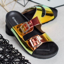 Ideal Shoes Pantoufles Holo Boucle jaune 5