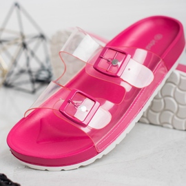 Ideal Shoes Pantoufles Transparentes Avec Une Boucle rose 2