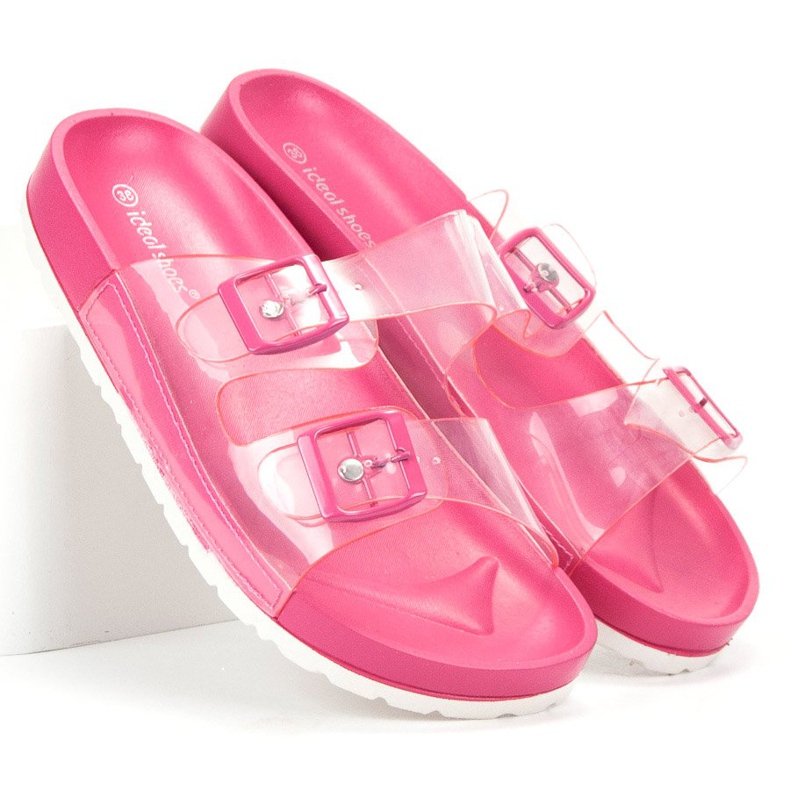 Ideal Shoes Pantoufles Transparentes Avec Une Boucle rose 1 Ideal Shoes Pantoufles Transparentes Avec Une Boucle rose 1