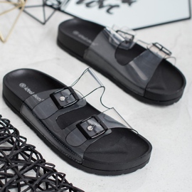 Ideal Shoes Pantoufles Transparentes Avec Une Boucle le noir 2