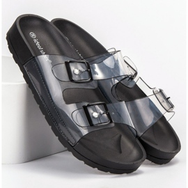 Ideal Shoes Pantoufles Transparentes Avec Une Boucle le noir 5