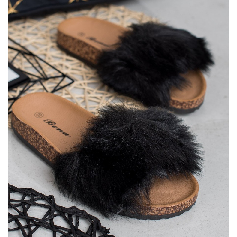 Bona Pantoufles Avec Fourrure le noir 2