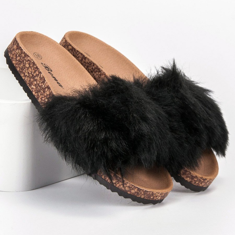 Bona Pantoufles Avec Fourrure le noir 1