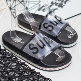 Bona Des tongs transparentes le noir 1