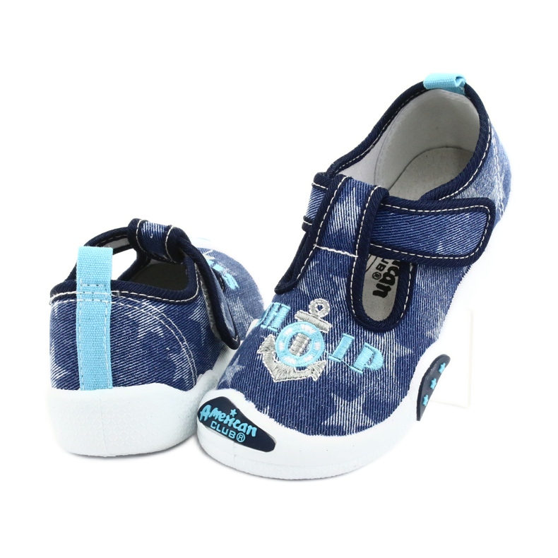 American Club Baskets enfant insert cuir TEN12 bleu marine bleu gris 4