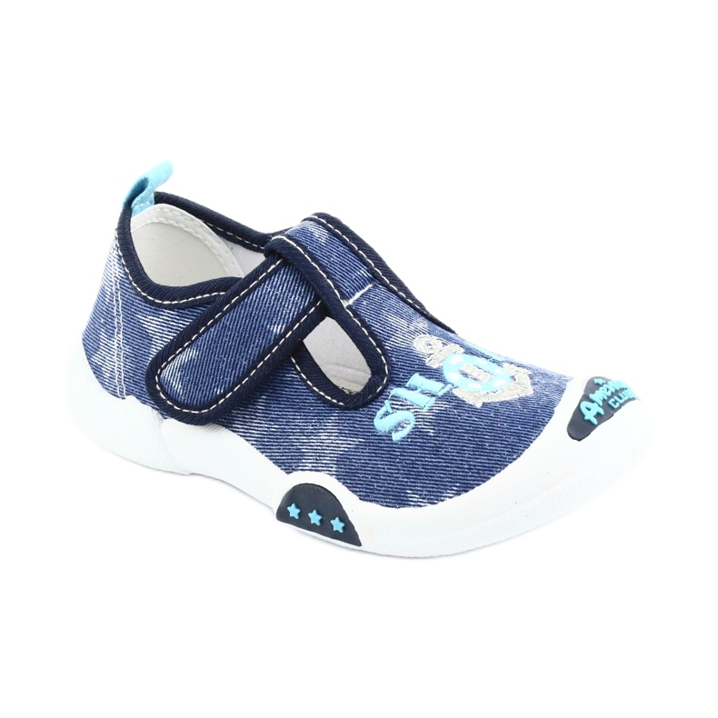 American Club Baskets enfant insert cuir TEN12 bleu marine bleu gris 1